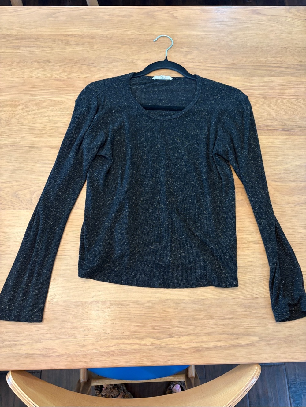 Splendid Black Gold Metallic Long-Sleeve Crewneck Top